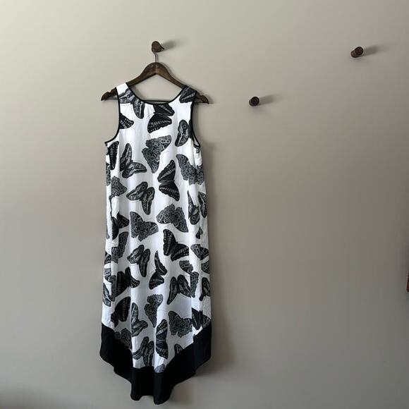 KENSIE HIGH LOW BLACK & WHITE BUTTERFLY MOTH DRESS SIZE MEDIUM - Picture 2 of 9
